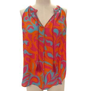 Rose + Olive NWT Sleeveless Blouse Women’s Large Pink Abstract Print Halter Neck